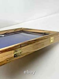 Knife Display Case Arrowheads 18 x 12 Maple & Blue Pin Medal Wood USA Shadow Box