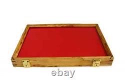 Knife Display Case Arrowheads 18 x 12 Maple & Red Pin Medal Wood USA Shadow Box