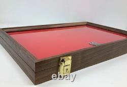 Knife Display Case Arrowheads 18 x 12 Walnut Solid Wood USA Made Lock Shadow Box