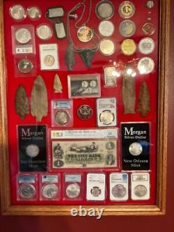 Knife Display Case Arrowheads 24 x 18 Cherry Solid Wood USA Made Lock Shadow Box