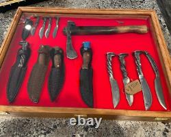 Knife Display Case Arrowheads 24 x 18 Cherry Solid Wood USA Made Lock Shadow Box