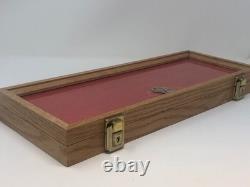 Knife Display Case Dagger Blade Stiletto 18 x 7 Oak & Blue Wood USA Shadow Box