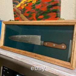 Knife Display Case Dagger Blade Stiletto 18 x 7 Oak & Blue Wood USA Shadow Box