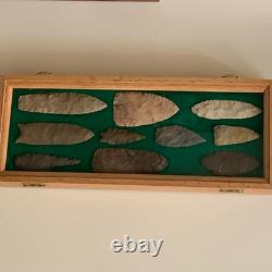 Knife Display Case Dagger Blade Stiletto 18 x 7 Oak & Blue Wood USA Shadow Box