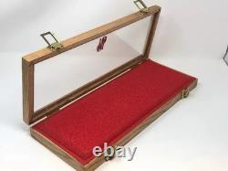 Knife Display Case Dagger Blade Stiletto 18 x 7 Oak & Blue Wood USA Shadow Box