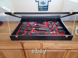Knife Display Case Gun Pistol 22 x 18 x 4 USA Trade Show Revolver Wood Black Box