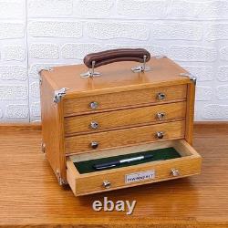 Knife Display Case Oak & Green 4 Drawer Pistol Gun Wood Cabinet EDC Chest Box