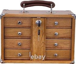 Knife Display Case Oak & Green 4 Drawer Pistol Gun Wood Cabinet EDC Chest Box