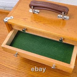 Knife Display Case Oak & Green 4 Drawer Pistol Gun Wood Cabinet EDC Chest Box