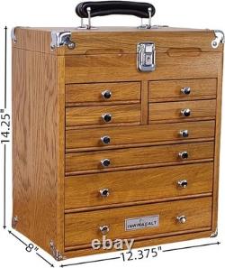 Knife Display Case Oak & Green 8 Drawer Pistol Gun Wood Cabinet EDC Chest Box