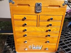 Knife Display Case Oak & Green 8 Drawer Pistol Gun Wood Cabinet EDC Chest Box