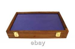 Knife Display Case Pistol 18 x 12 x 3 Gun Walnut & Blue Wood USA Shadow Box