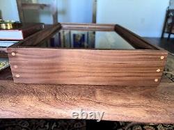 Knife Display Case Pistol 18 x 12 x 3 Gun Walnut & Blue Wood USA Shadow Box