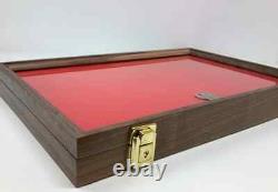 Knife Display Case Pistol 18 x 12 x 3 Gun Walnut & Blue Wood USA Shadow Box