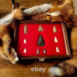 Knife Display Case Pistol 18 x 12 x 3 Gun Walnut & Blue Wood USA Shadow Box