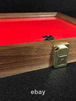 Knife Display Case Pistol 18 x 12 x 3 Gun Walnut & Blue Wood USA Shadow Box
