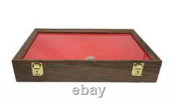 Knife Display Case Pistol 18 x 12 x 3 Gun Walnut & Blue Wood USA Shadow Box