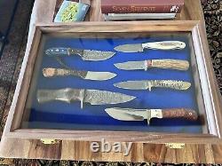 Knife Display Case Pistol 18 x 12 x 3 Gun Walnut & Blue Wood USA Shadow Box