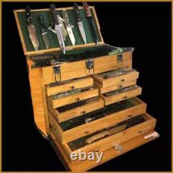 Knife Display Case Walnut & Black 8 Drawer Pistol Gun Wood Cabinet EDC Chest Box