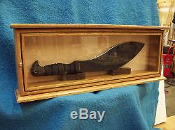 Knife/Sword Display Case Wood & Glass Oak withWalnut Inlay Brass Hardware