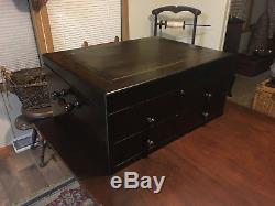LARGE ANTIQUE WOOD LOCKING DRAWERS SILVERWARE/JEWELRY/COIN DISPLAY CABINET withLID