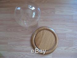 LARGE GLASS DOME DISPLAY CASE ROUND WITH OAK WOOD BASE 13 TALL 10 3/4 wide