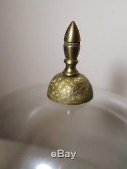 LARGE antique cloche dome glass wood brass display bell jar case stand rareshape