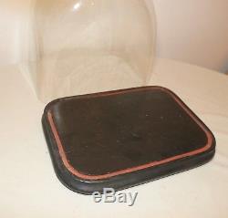 LARGE antique cloche dome glass wood brass display bell jar case stand rareshape