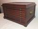 Large Vintage Mahogany Wood Brass Coin Collector Display Drawer Box Show Case
