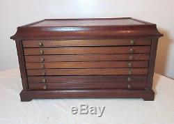 LARGE vintage mahogany wood brass coin collector display drawer box show case