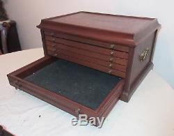 LARGE vintage mahogany wood brass coin collector display drawer box show case