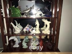 LENOX TREASURY OF 13 DOLPHINS COLLECTION & WOOD DISPLAY CASE Beach Nautical Rare