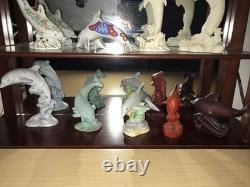 LENOX TREASURY OF 13 DOLPHINS COLLECTION & WOOD DISPLAY CASE Beach Nautical Rare