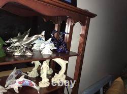 LENOX TREASURY OF DOLPHINS COLLECTION & WOOD DISPLAY CASE 13Beach Nautical Rare
