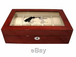 Large 10 Wrist Watch Storage Case Box Display Chest Cherry Wood Cabinet Lockable