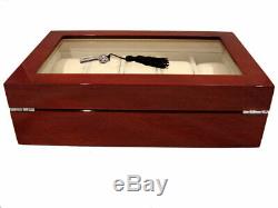 Large 10 Wrist Watch Storage Case Box Display Chest Cherry Wood Cabinet Lockable