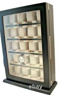 Large 20 Slot Wrist Watch Black Wood Storage Display Wall Cabinet Box Case Chest