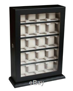 Large 20 Watch Display Cabinet Storage Chest Box Wooden Case Black New