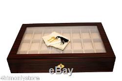 Large 24 Wrist Watch Storage Box Display Case In Ebony Coromandel Glass Wood