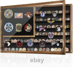 Large Challenge Coin Display Case Lockable Wood Shadow Box Tempered Glass