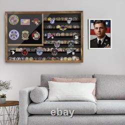 Large Challenge Coin Display Case Lockable Wood Shadow Box Tempered Glass