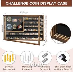 Large Challenge Coin Display Case Lockable Wood Shadow Box Tempered Glass