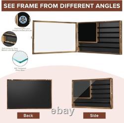 Large Challenge Coin Display Case Lockable Wood Shadow Box Tempered Glass