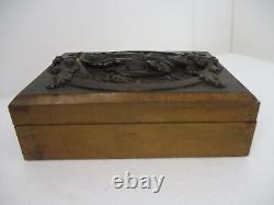 Large French Breton style Hand Carved Wood Jewelry Trinket Tobacco Box Ornate Co