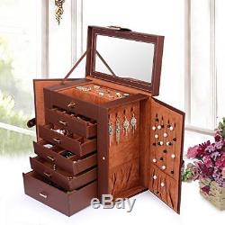Large Leather Jewelry Box Display Case Organizer Earring Necklace Watch Storage