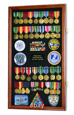 Large Military Medals Flag Pins Ribbons Patches Display Case Cabinet Shadow Box