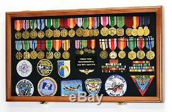 Large Military Medals Flag Pins Ribbons Patches Display Case Cabinet Shadow Box
