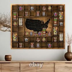 Large US Map 44 Slots Shot Glass Display Case 28 X 22.6'' Jumbo Rustic Wood Shot