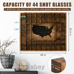 Large US Map 44 Slots Shot Glass Display Case 28 X 22.6'' Jumbo Rustic Wood Shot