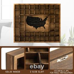 Large US Map 44 Slots Shot Glass Display Case 28 X 22.6'' Jumbo Rustic Wood Shot